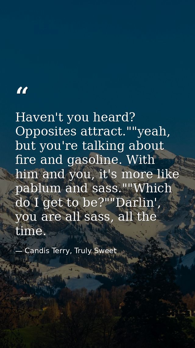 Haven't you heard? Opposites attract.""yeah, but you're talking about fire and gasoline. With him and you, it's more lik — Candis Terry, Truly Sweet
