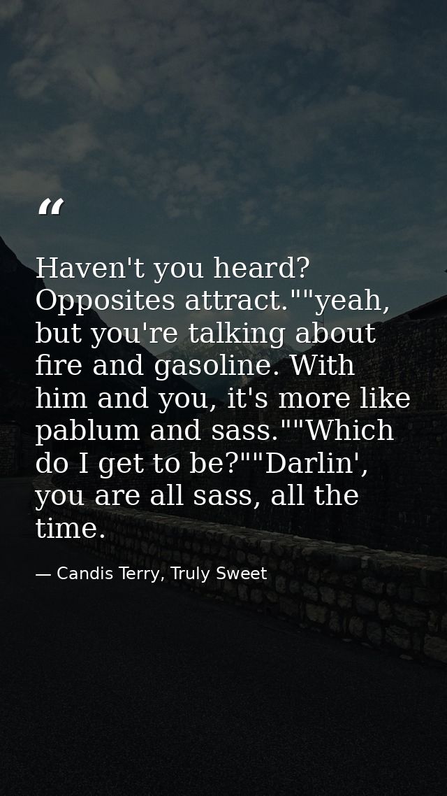 Haven't you heard? Opposites attract.""yeah, but you're talking about fire and gasoline. With him and you, it's more lik — Candis Terry, Truly Sweet