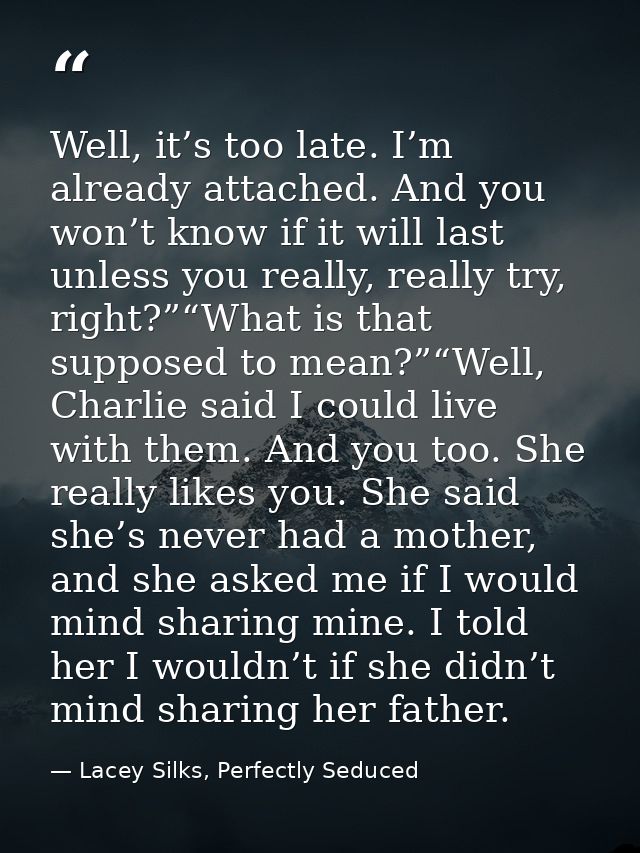 Well, it’s too late. I’m already attached. And you won’t know if it will last unless you really, really try, right?”“Wha — Lacey Silks, Perfectly Seduced