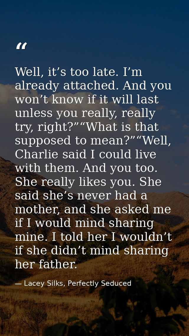 Well, it’s too late. I’m already attached. And you won’t know if it will last unless you really, really try, right?”“Wha — Lacey Silks, Perfectly Seduced