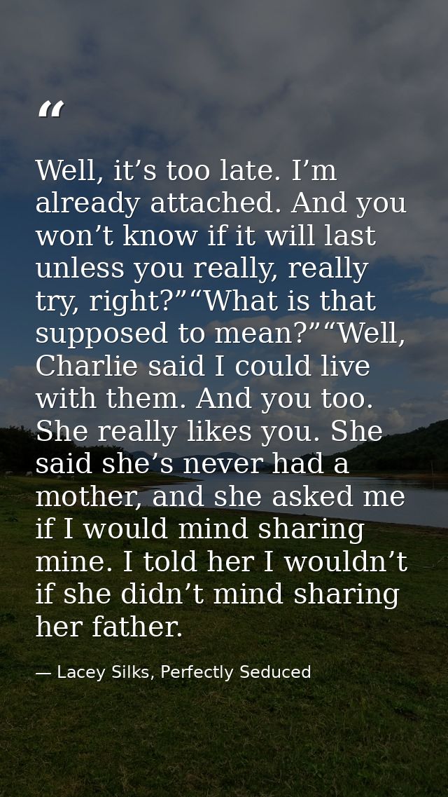 Well, it’s too late. I’m already attached. And you won’t know if it will last unless you really, really try, right?”“Wha — Lacey Silks, Perfectly Seduced