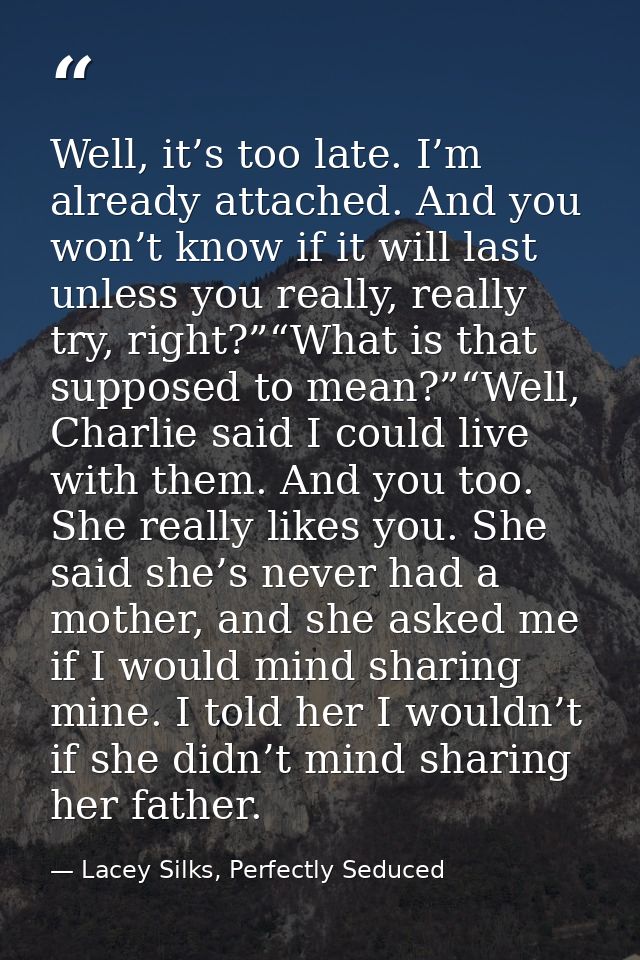 Well, it’s too late. I’m already attached. And you won’t know if it will last unless you really, really try, right?”“Wha — Lacey Silks, Perfectly Seduced