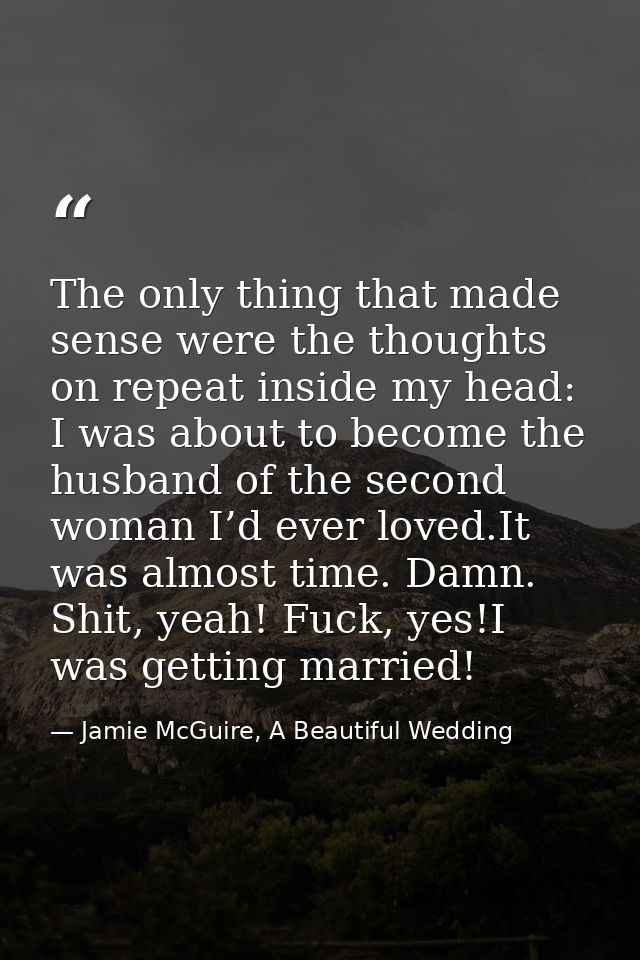 The only thing that made sense were the thoughts on repeat inside my head: I was about to become the husband of the seco — Jamie McGuire, A Beautiful Wedding