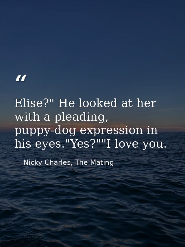 Elise?" He looked at her with a pleading, puppy-dog expression in his eyes."Yes?""I love you. — Nicky Charles, The Mating