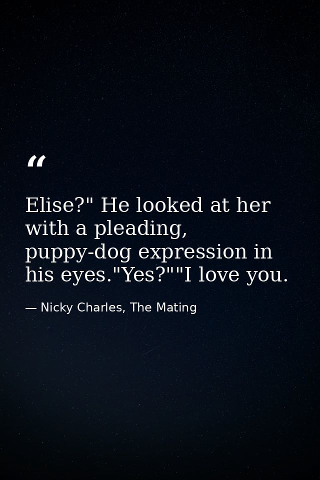 Elise?" He looked at her with a pleading, puppy-dog expression in his eyes."Yes?""I love you. — Nicky Charles, The Mating
