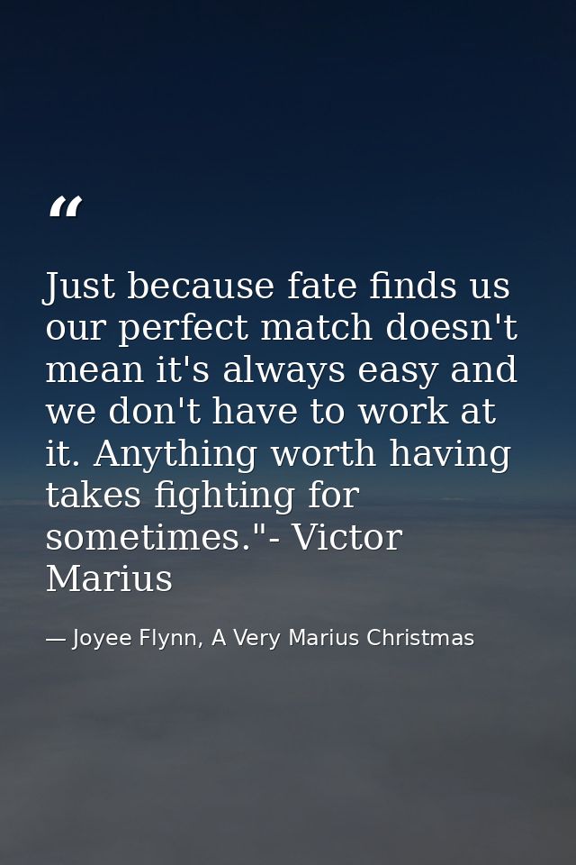 Just because fate finds us our perfect match doesn't mean it's always easy and we don't have to work at it. Anything wor — Joyee Flynn, A Very Marius Christmas