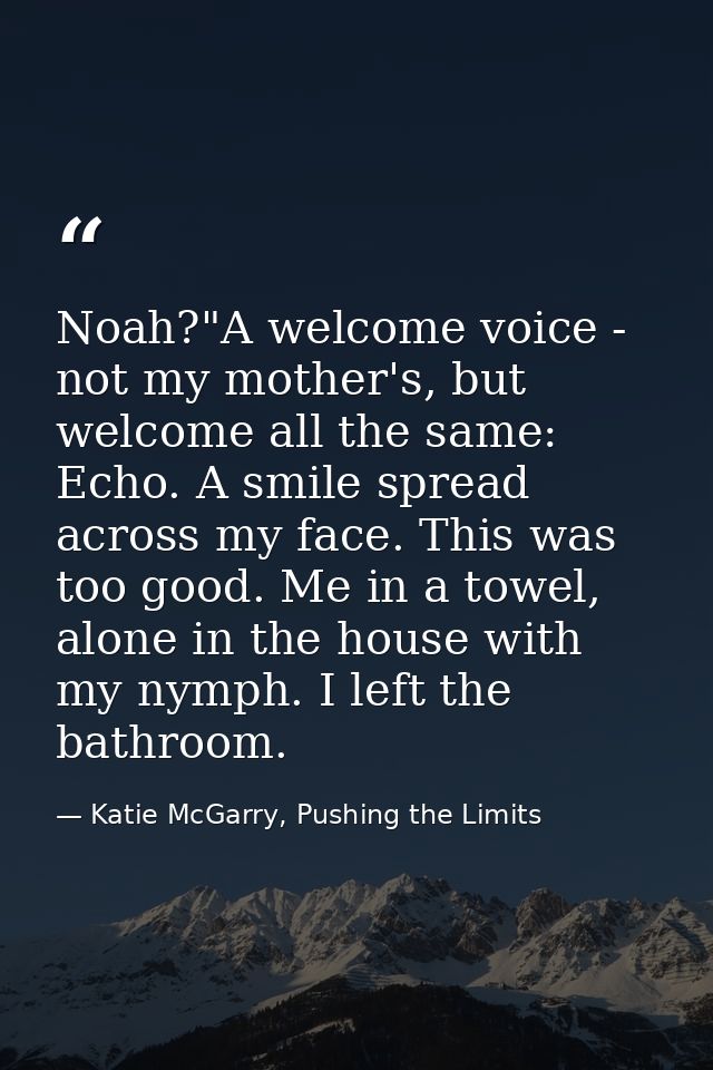 Noah?"A welcome voice - not my mother's, but welcome all the same: Echo. A smile spread across my face. This was too goo — Katie McGarry, Pushing the Limits