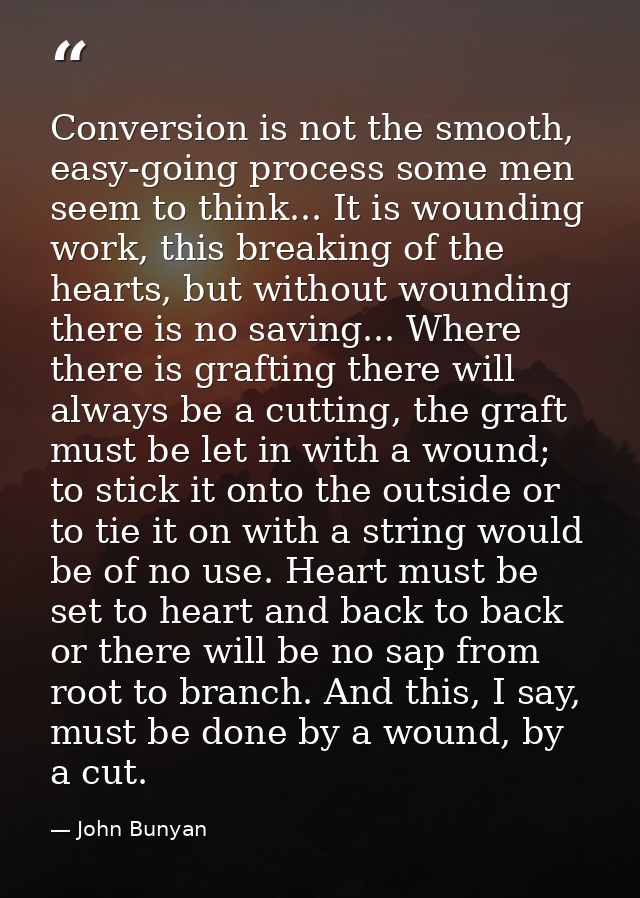 Conversion is not the smooth, easy-going process some men seem to think... It is wounding work, this breaking of the hea — John Bunyan