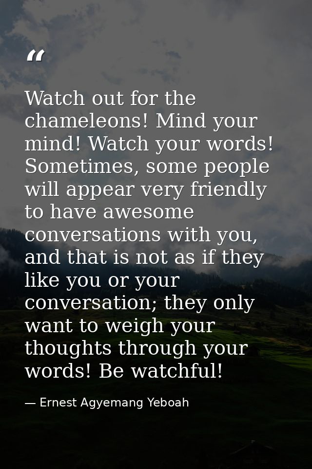 Watch out for the chameleons! Mind your mind! Watch your words! Sometimes, some people will appear very friendly to have — Ernest Agyemang Yeboah