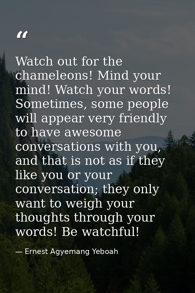 Watch out for the chameleons! Mind your mind! Watch your words! Sometimes, some people will appear very friendly to have — Ernest Agyemang Yeboah