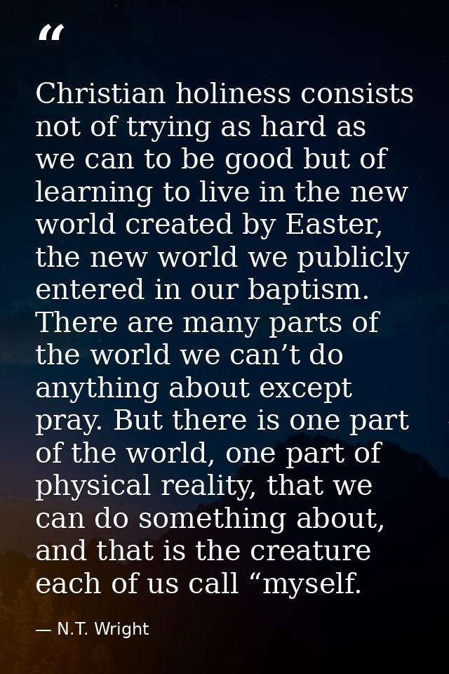 Christian holiness consists not of trying as hard as we can to be good but of learning to live in the new world created  — N.T. Wright