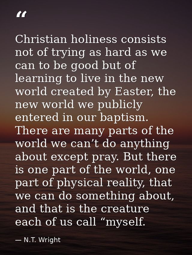 Christian holiness consists not of trying as hard as we can to be good but of learning to live in the new world created  — N.T. Wright