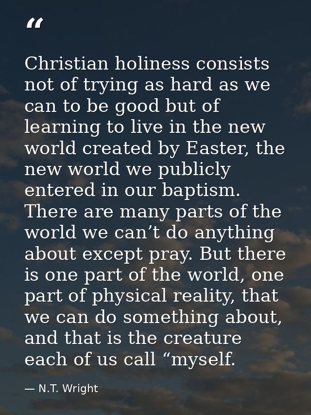 Christian holiness consists not of trying as hard as we can to be good but of learning to live in the new world created  — N.T. Wright