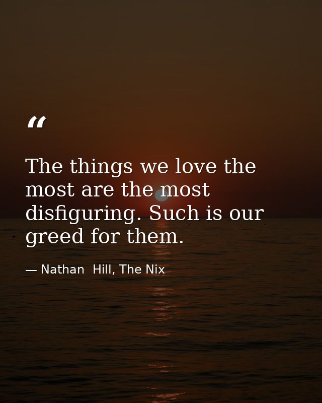 The things we love the most are the most disfiguring. Such is our greed for them. — Nathan  Hill, The Nix