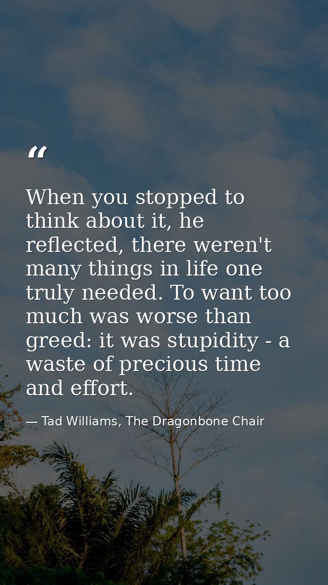 When you stopped to think about it, he reflected, there weren't many things in life one truly needed. To want too much w — Tad Williams, The Dragonbone Chair