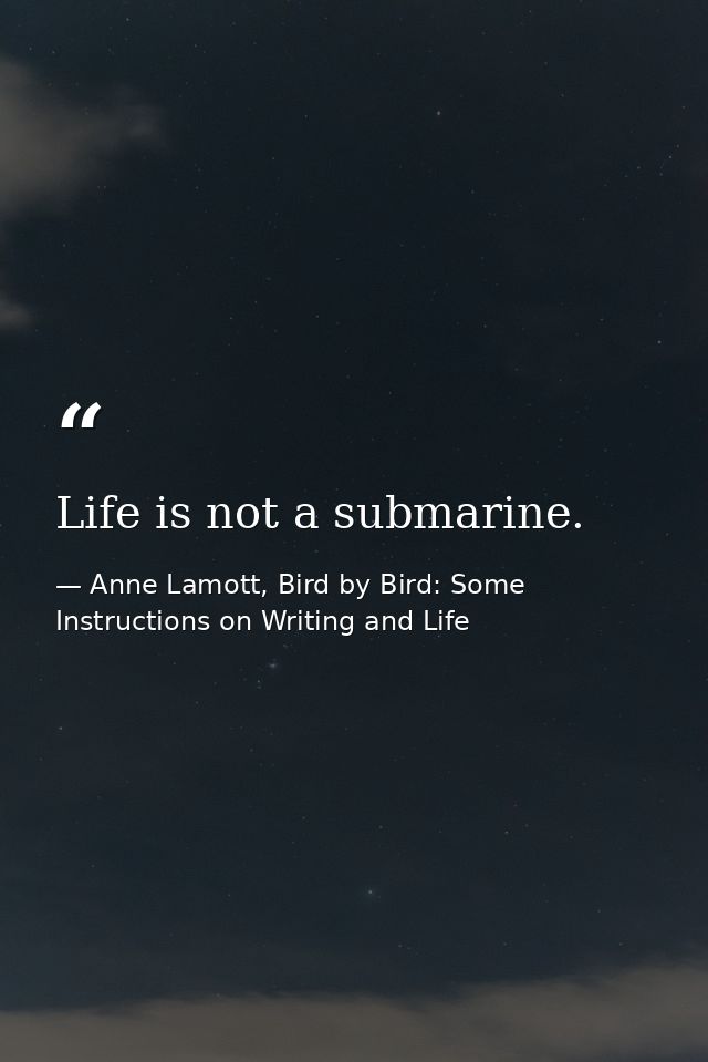 Life is not a submarine. — Anne Lamott, Bird by Bird: Some Instructions on Writing and Life