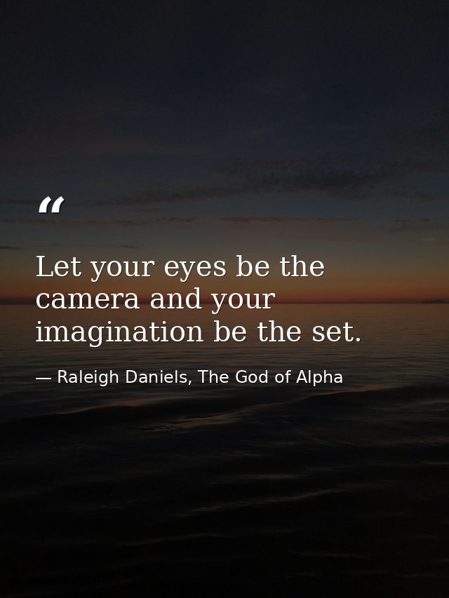 Let your eyes be the camera and your imagination be the set. — Raleigh Daniels, The God of Alpha