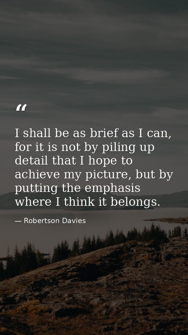I shall be as brief as I can, for it is not by piling up detail that I hope to achieve my picture, but by putting the em — Robertson Davies