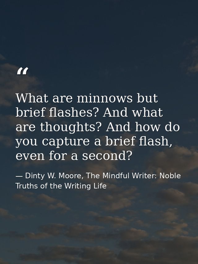 What are minnows but brief flashes? And what are thoughts? And how do you capture a brief flash, even for a second? — Dinty W. Moore, The Mindful Writer: Noble Truths of the Writing Life