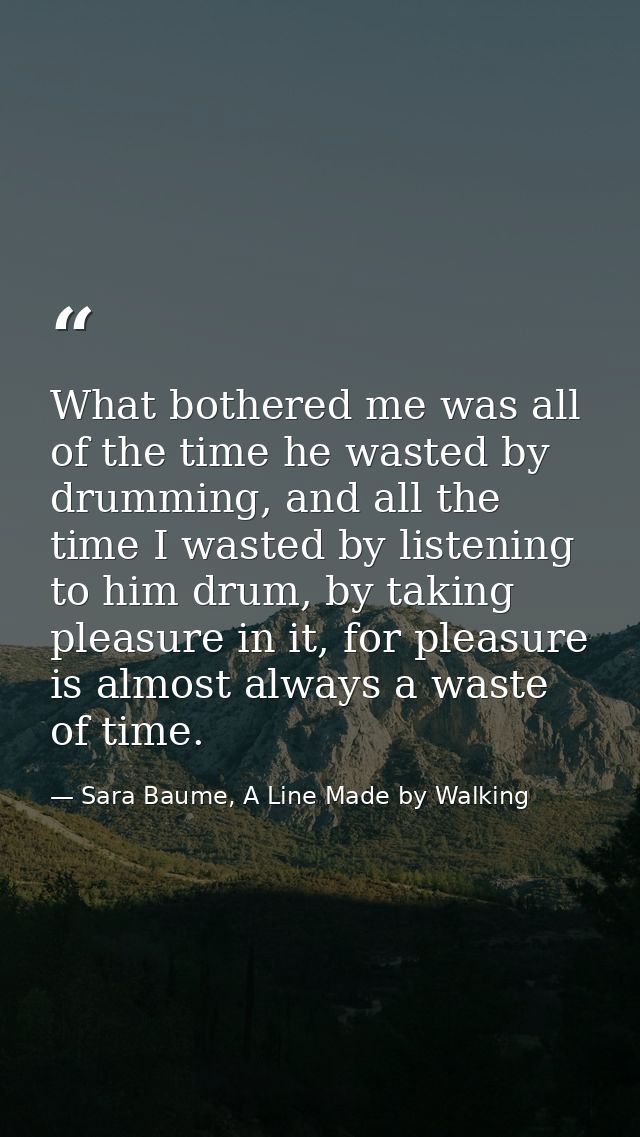 What bothered me was all of the time he wasted by drumming, and all the time I wasted by listening to him drum, by takin — Sara Baume, A Line Made by Walking