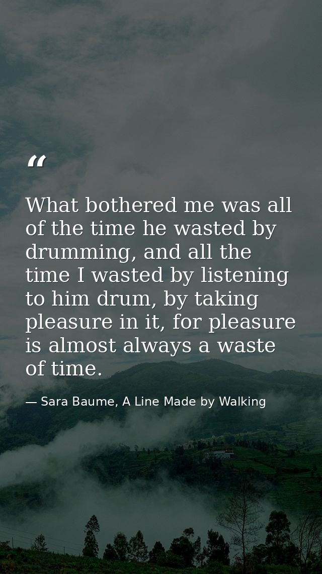 What bothered me was all of the time he wasted by drumming, and all the time I wasted by listening to him drum, by takin — Sara Baume, A Line Made by Walking