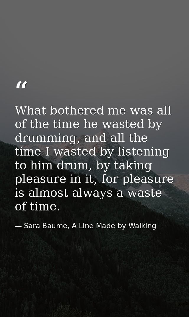 What bothered me was all of the time he wasted by drumming, and all the time I wasted by listening to him drum, by takin — Sara Baume, A Line Made by Walking