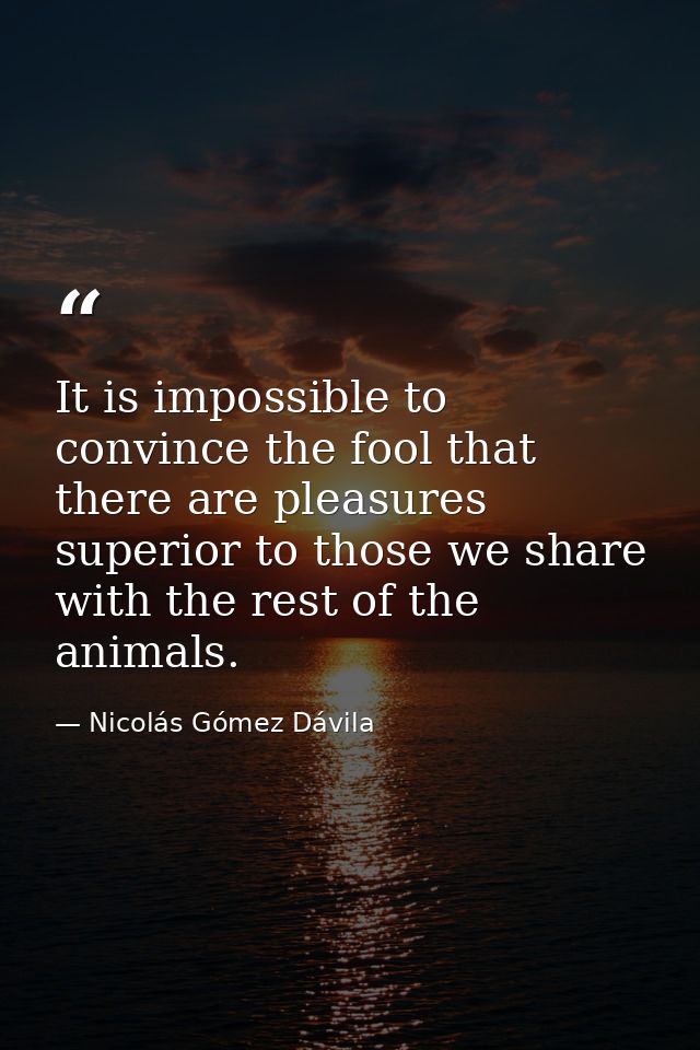 It is impossible to convince the fool that there are pleasures superior to those we share with the rest of the animals. — Nicolás Gómez Dávila