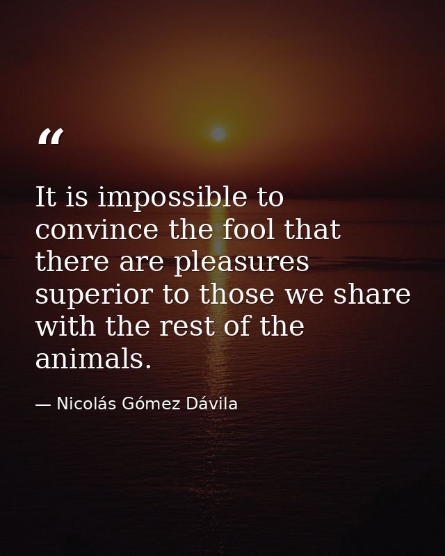 It is impossible to convince the fool that there are pleasures superior to those we share with the rest of the animals. — Nicolás Gómez Dávila