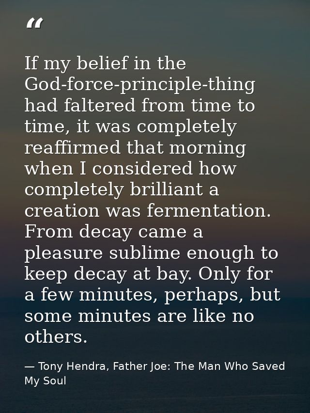 If my belief in the God-force-principle-thing had faltered from time to time, it was completely reaffirmed that morning  — Tony Hendra, Father Joe: The Man Who Saved My Soul