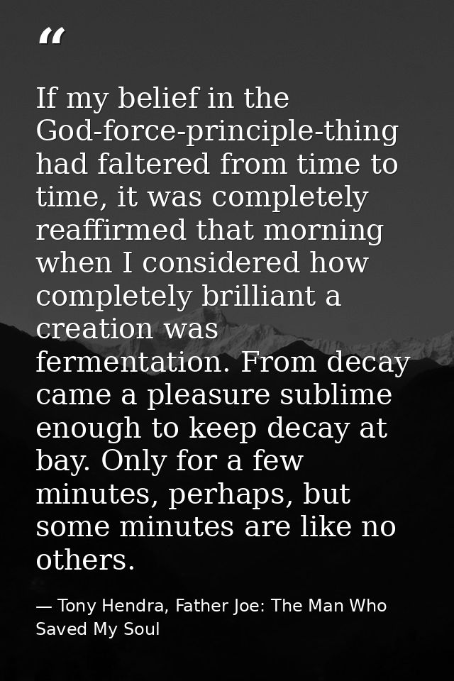 If my belief in the God-force-principle-thing had faltered from time to time, it was completely reaffirmed that morning  — Tony Hendra, Father Joe: The Man Who Saved My Soul