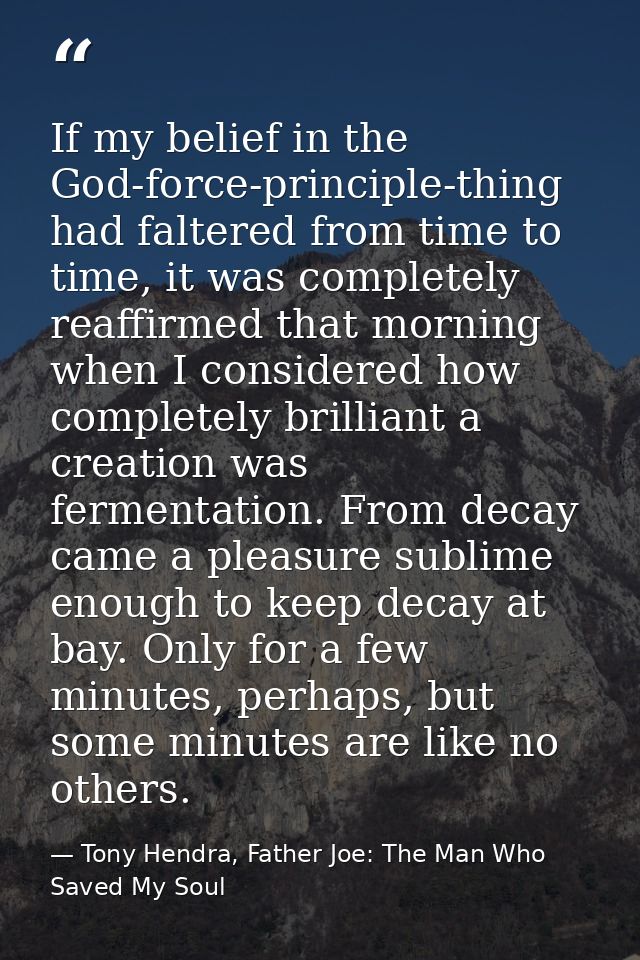 If my belief in the God-force-principle-thing had faltered from time to time, it was completely reaffirmed that morning  — Tony Hendra, Father Joe: The Man Who Saved My Soul