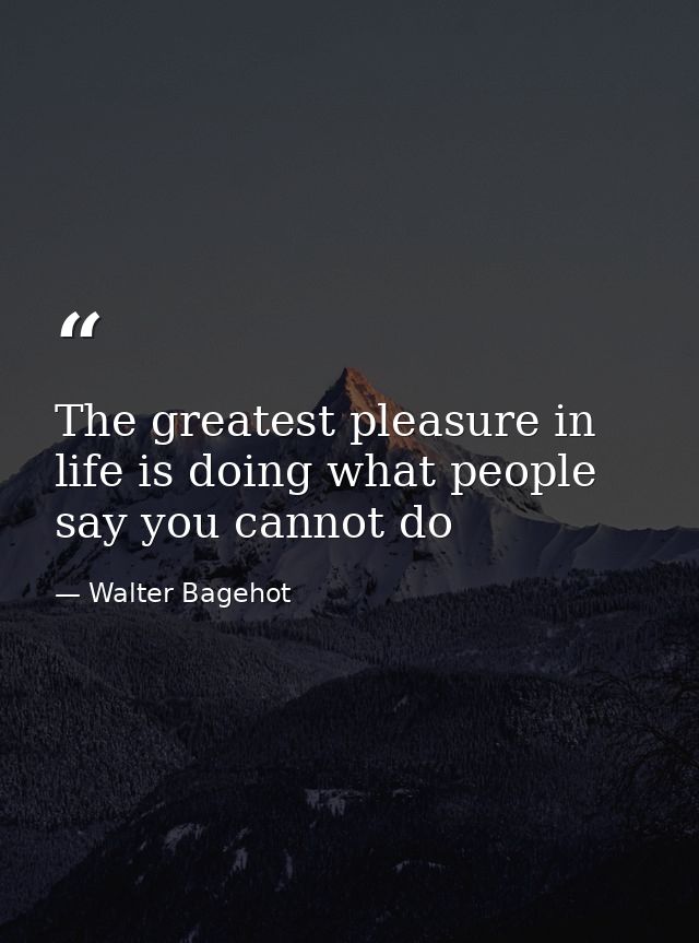 The greatest pleasure in life is doing what people say you cannot do — Walter Bagehot