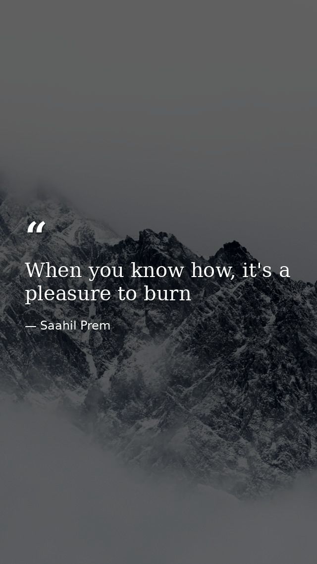 When you know how, it's a pleasure to burn — Saahil Prem
