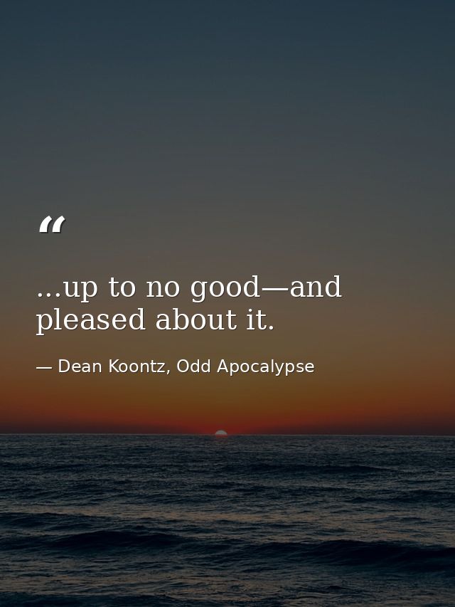 ...up to no good—and pleased about it. — Dean Koontz, Odd Apocalypse