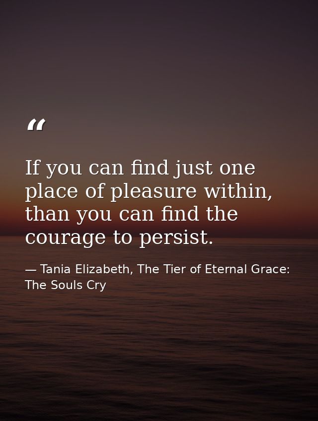 If you can find just one place of pleasure within, than you can find the courage to persist. — Tania Elizabeth, The Tier of Eternal Grace: The Souls Cry