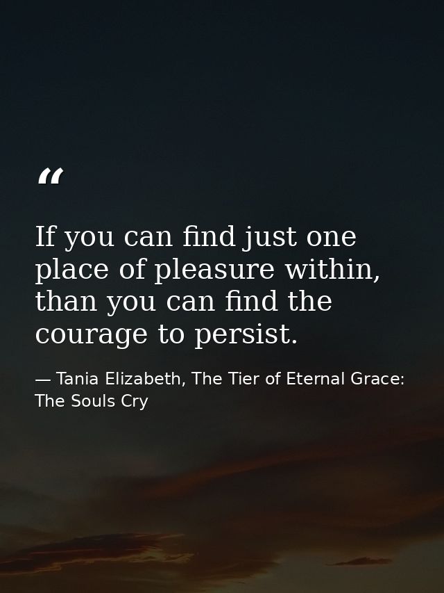 If you can find just one place of pleasure within, than you can find the courage to persist. — Tania Elizabeth, The Tier of Eternal Grace: The Souls Cry