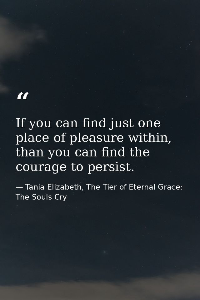 If you can find just one place of pleasure within, than you can find the courage to persist. — Tania Elizabeth, The Tier of Eternal Grace: The Souls Cry