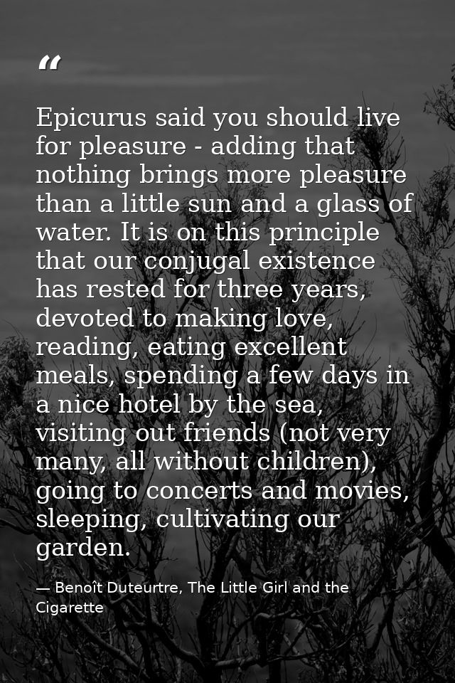 Epicurus said you should live for pleasure - adding that nothing brings more pleasure than a little sun and a glass of w — Benoît Duteurtre, The Little Girl and the Cigarette