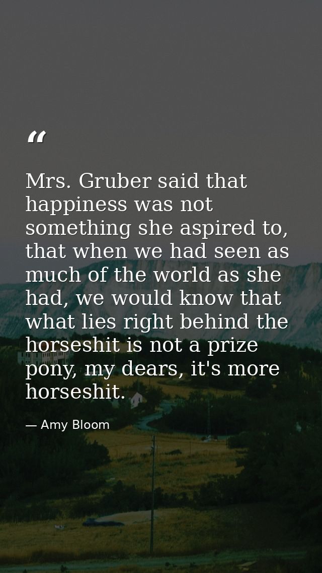 Mrs. Gruber said that happiness was not something she aspired to, that when we had seen as much of the world as she had, — Amy Bloom