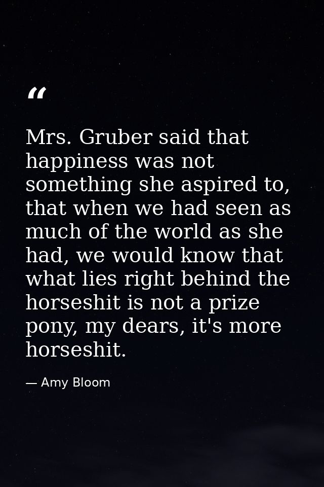 Mrs. Gruber said that happiness was not something she aspired to, that when we had seen as much of the world as she had, — Amy Bloom