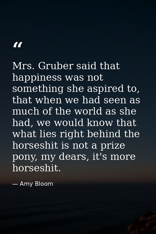 Mrs. Gruber said that happiness was not something she aspired to, that when we had seen as much of the world as she had, — Amy Bloom