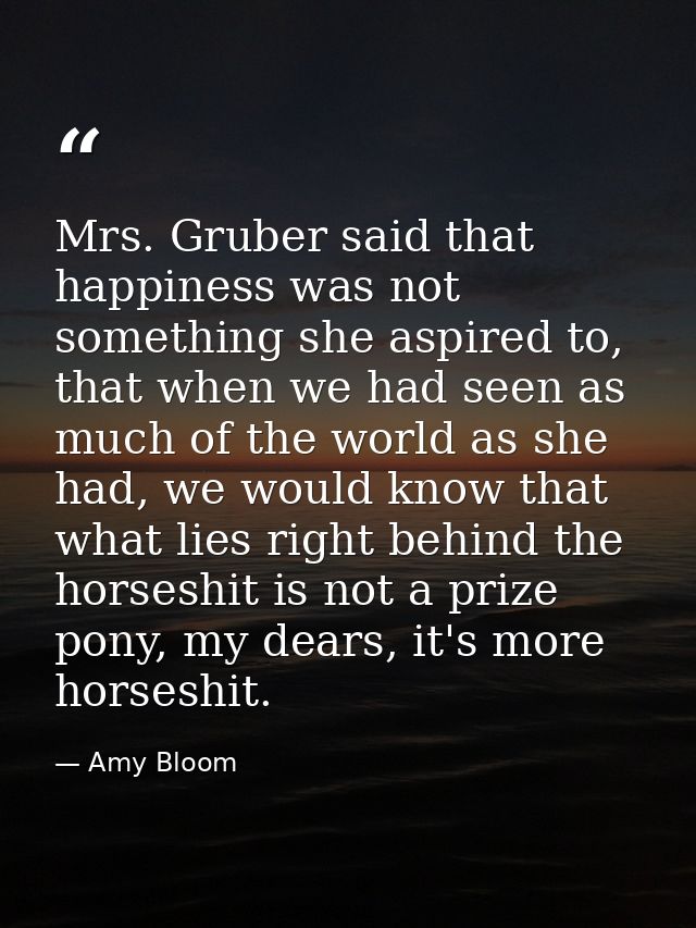 Mrs. Gruber said that happiness was not something she aspired to, that when we had seen as much of the world as she had, — Amy Bloom