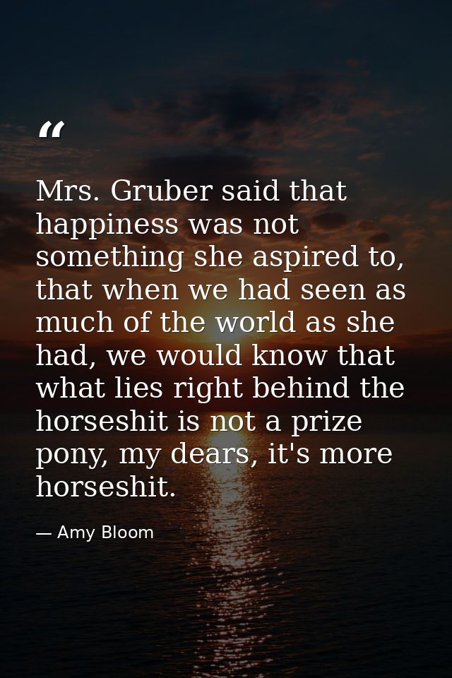 Mrs. Gruber said that happiness was not something she aspired to, that when we had seen as much of the world as she had, — Amy Bloom