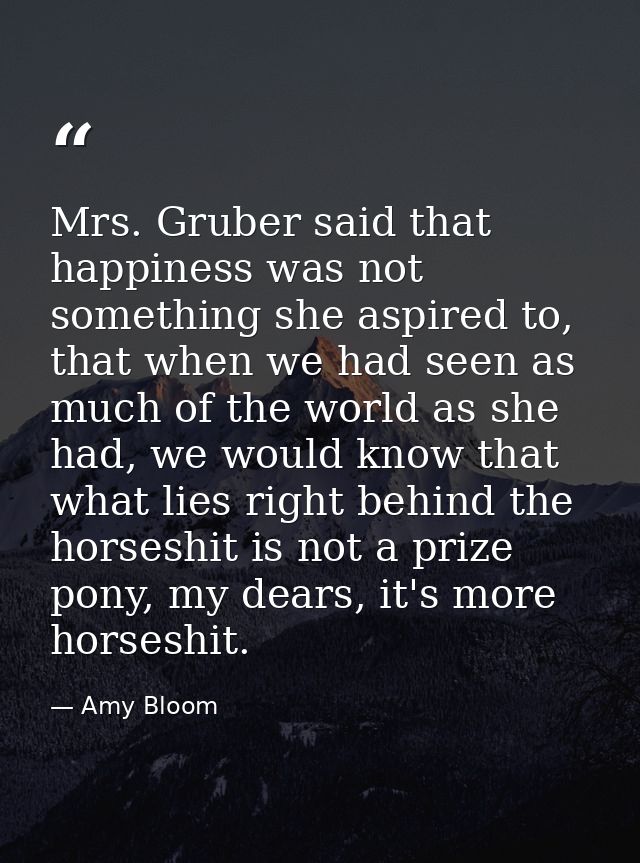Mrs. Gruber said that happiness was not something she aspired to, that when we had seen as much of the world as she had, — Amy Bloom