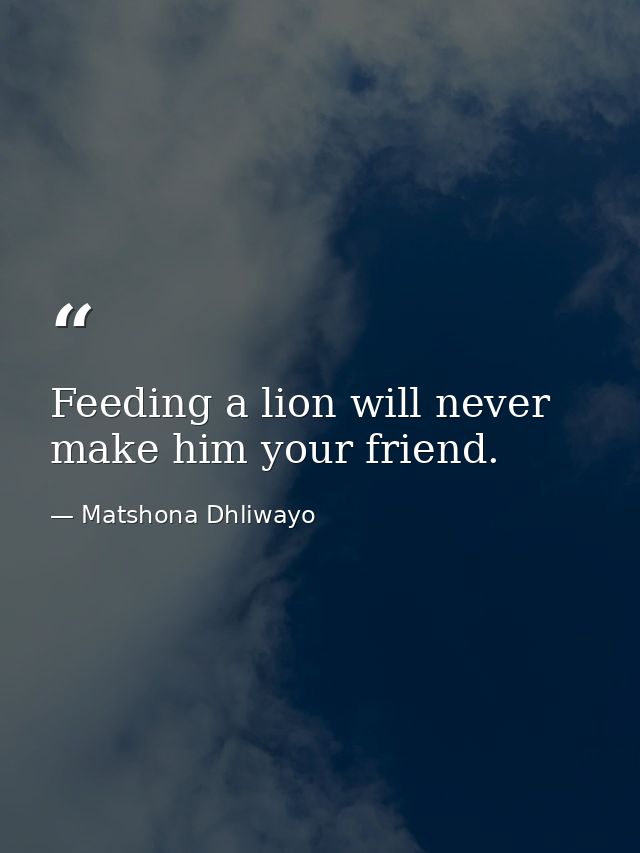 Feeding a lion will never make him your friend. — Matshona Dhliwayo