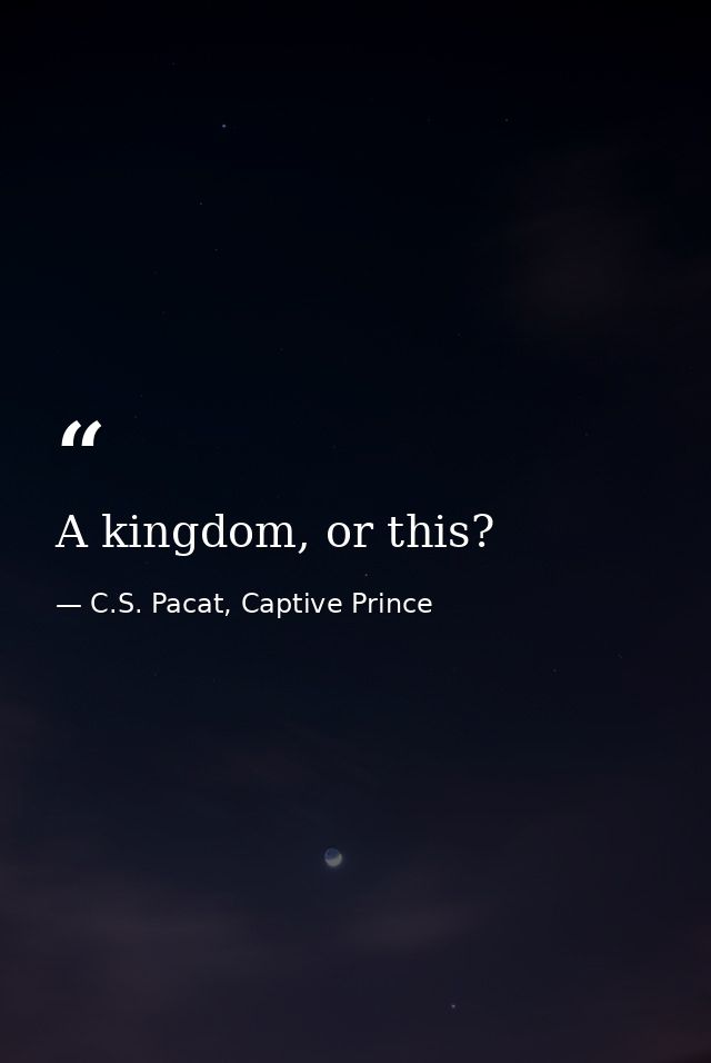 A kingdom, or this? — C.S. Pacat, Captive Prince