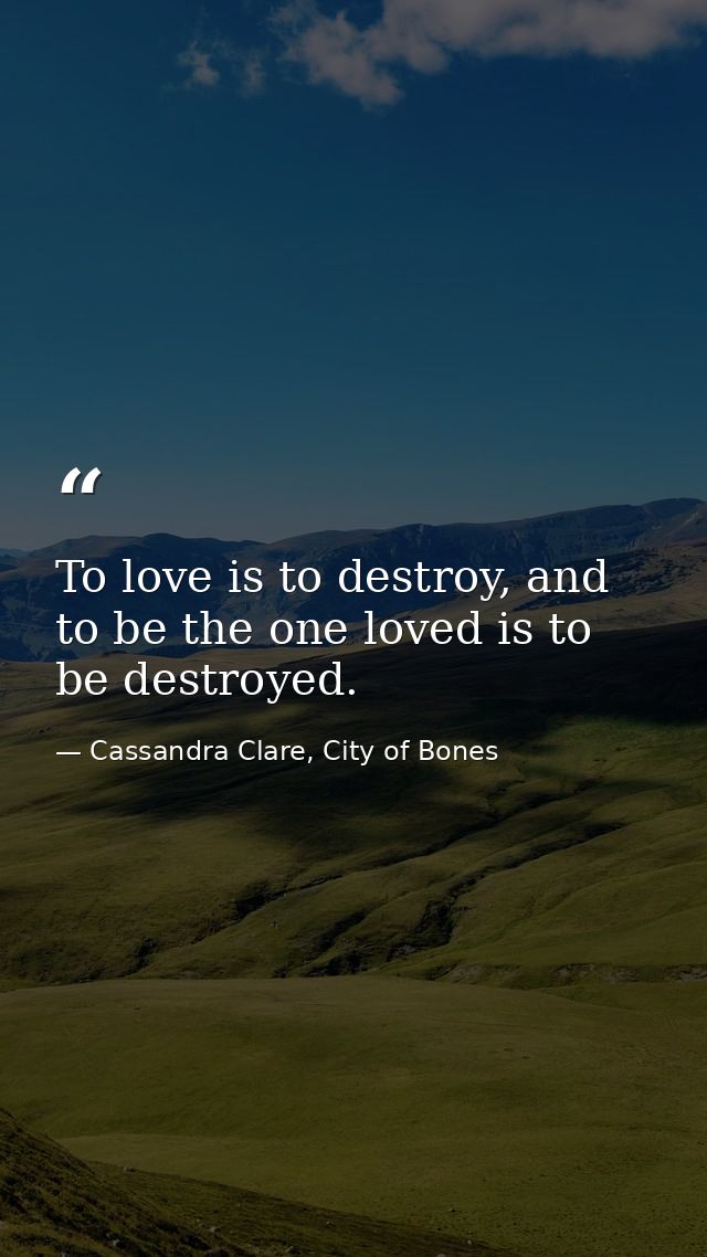 To love is to destroy, and to be the one loved is to be destroyed. — Cassandra Clare, City of Bones