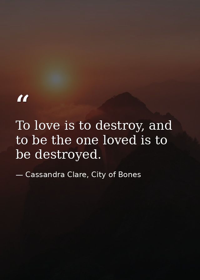 To love is to destroy, and to be the one loved is to be destroyed. — Cassandra Clare, City of Bones