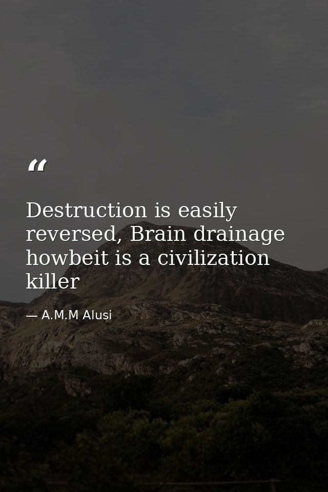 Destruction is easily reversed, Brain drainage howbeit is a civilization killer — A.M.M Alusi