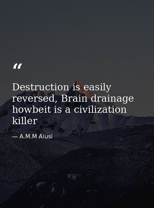 Destruction is easily reversed, Brain drainage howbeit is a civilization killer — A.M.M Alusi